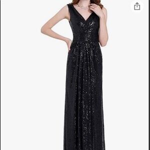 Kate Kasin Elegant Black Sequin V-Neck Evening Dress 14